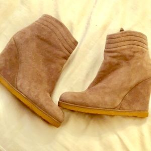 Stuart Weitzman grey suede wedge booties